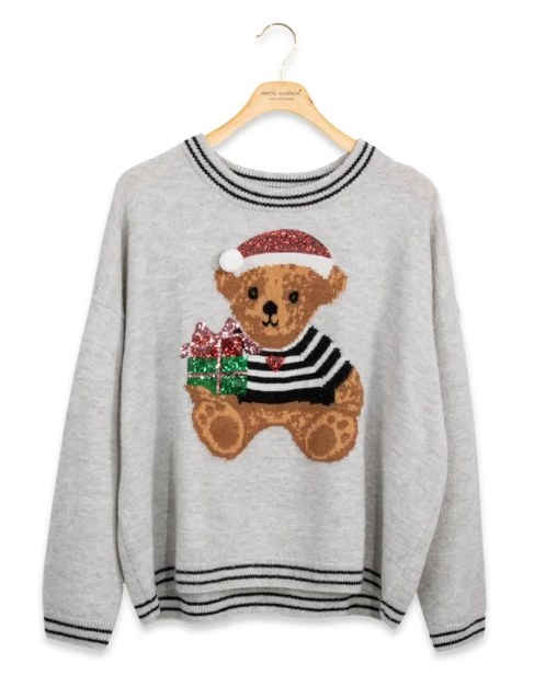 Simply Southern The Holiday Sequin Sweater (Gray)