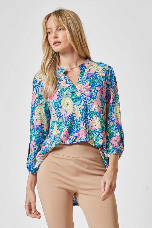 Lizzy Wrinkle Free 3/4 Sleeve Top (Royal Multi)