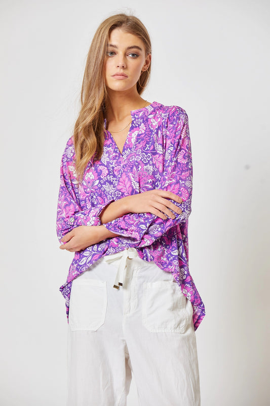 Lizzy Wrinkle Free 3/4 Sleeve Top (Lavender)