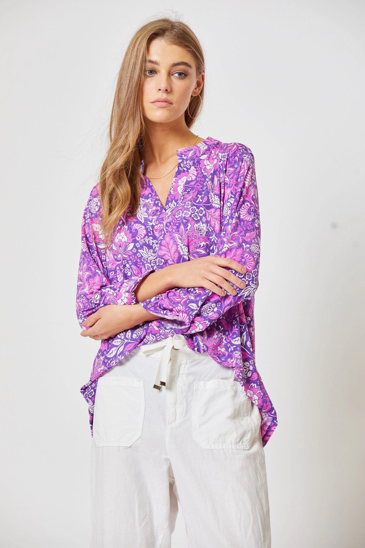 Plus Lizzy Wrinkle Free 3/4 Sleeve Top (Lavender)