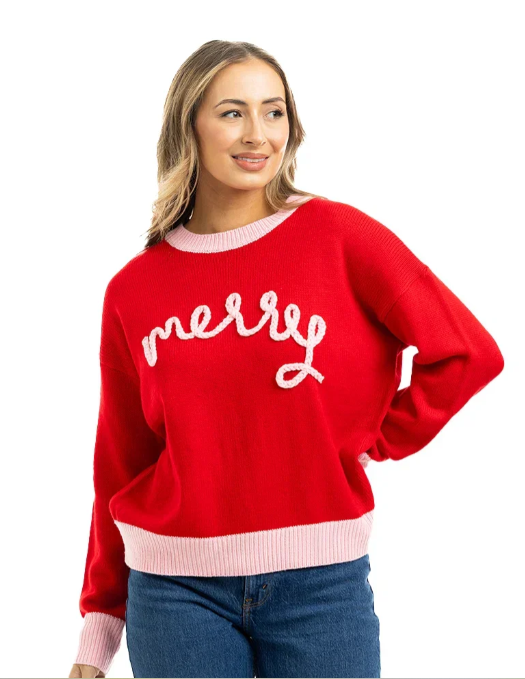 Katydid Merry Embroidered Sweater (Pink/Red)