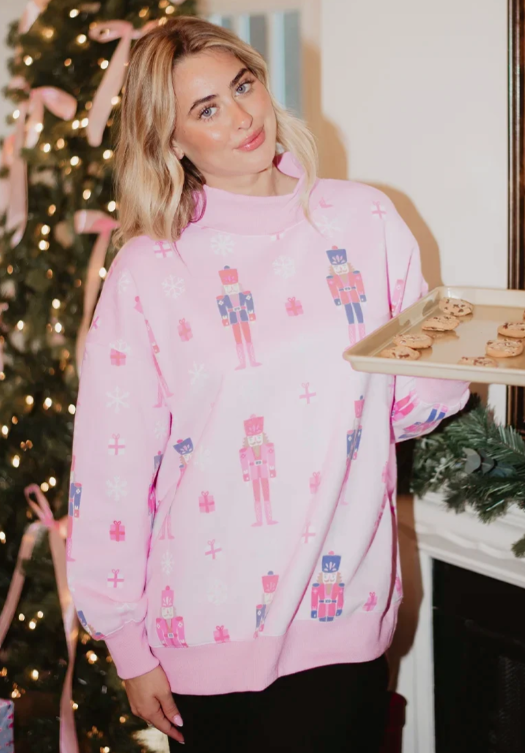 Katydid Nutcracker Printed All Over Mockneck Sweatshirt (Pink)