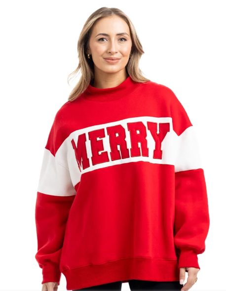 Katydid Merry Mockneck Sweatshirt (Red/White)