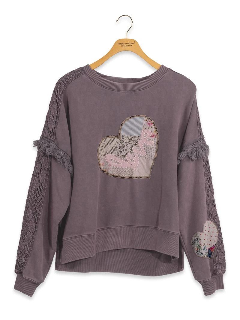 Ladies' Simply Southern Fringe Love Sweatshirt (Dark Grey)