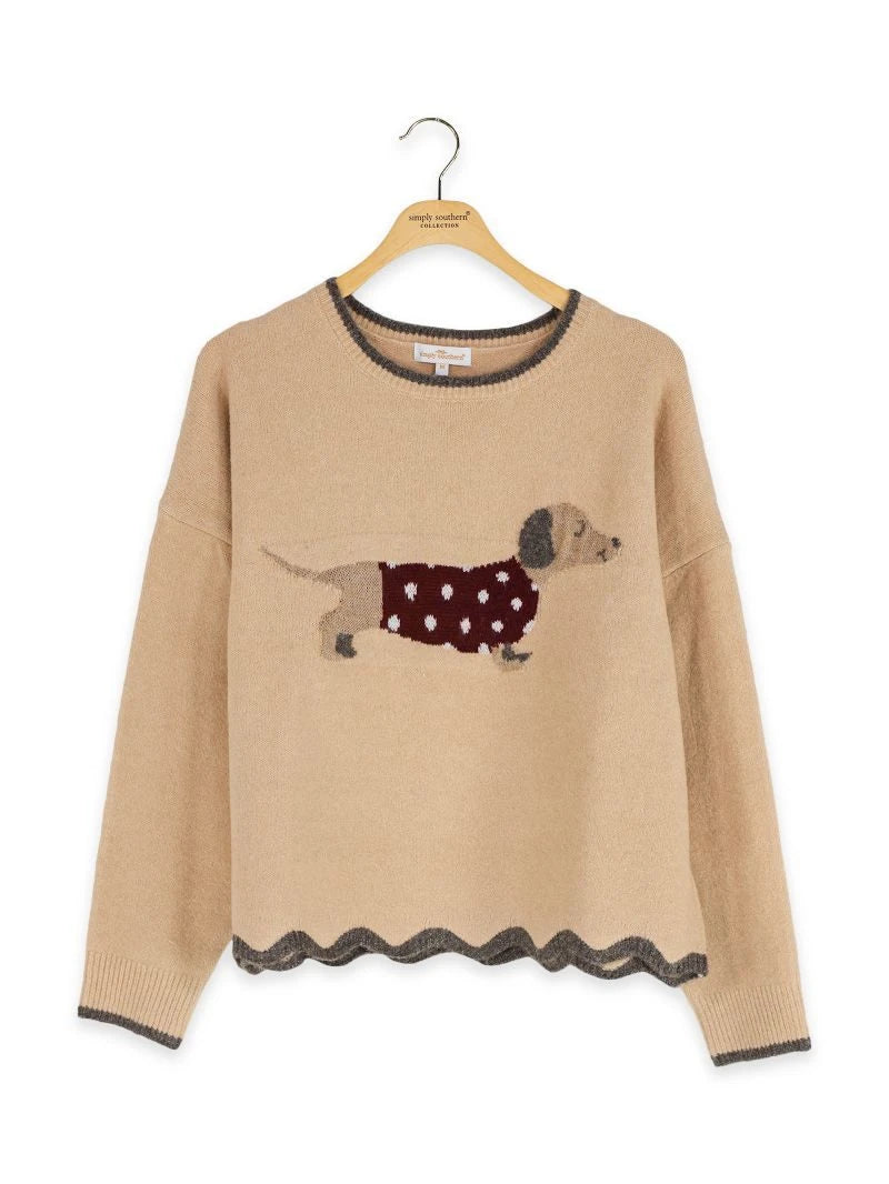 Ladies' Simply Southern The Rosalie Dog Sweater (Brown)