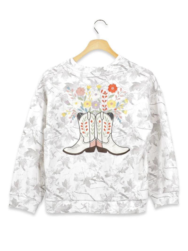 Ladies' Simply Southern The Everyday Embroidered Crew (White Camo)