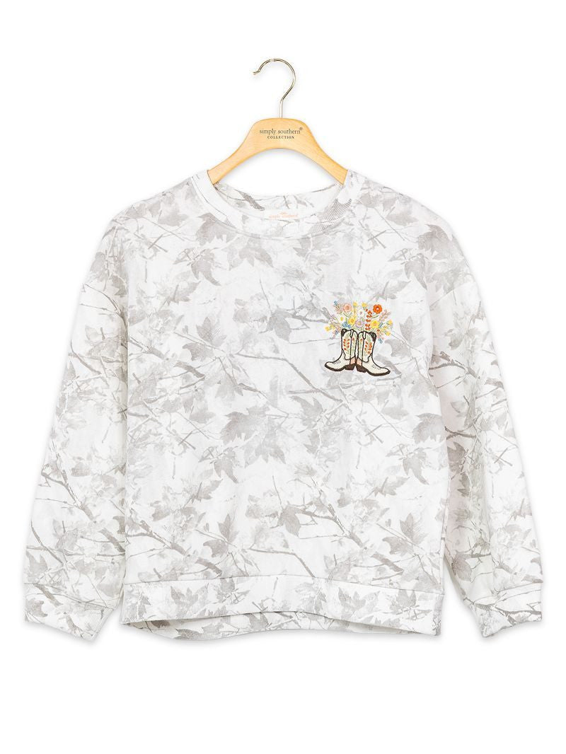 Ladies' Simply Southern The Everyday Embroidered Crew (White Camo)