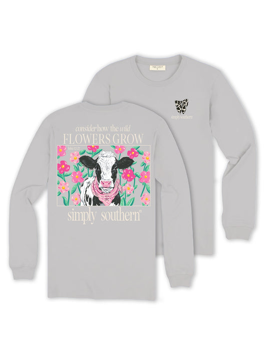 Simply Southern Cow & Flowers L/S (White)