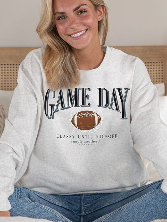 Ladies Simply Southern Classy Game Day Fall L/S Crew Sweatshirt (Flurry)