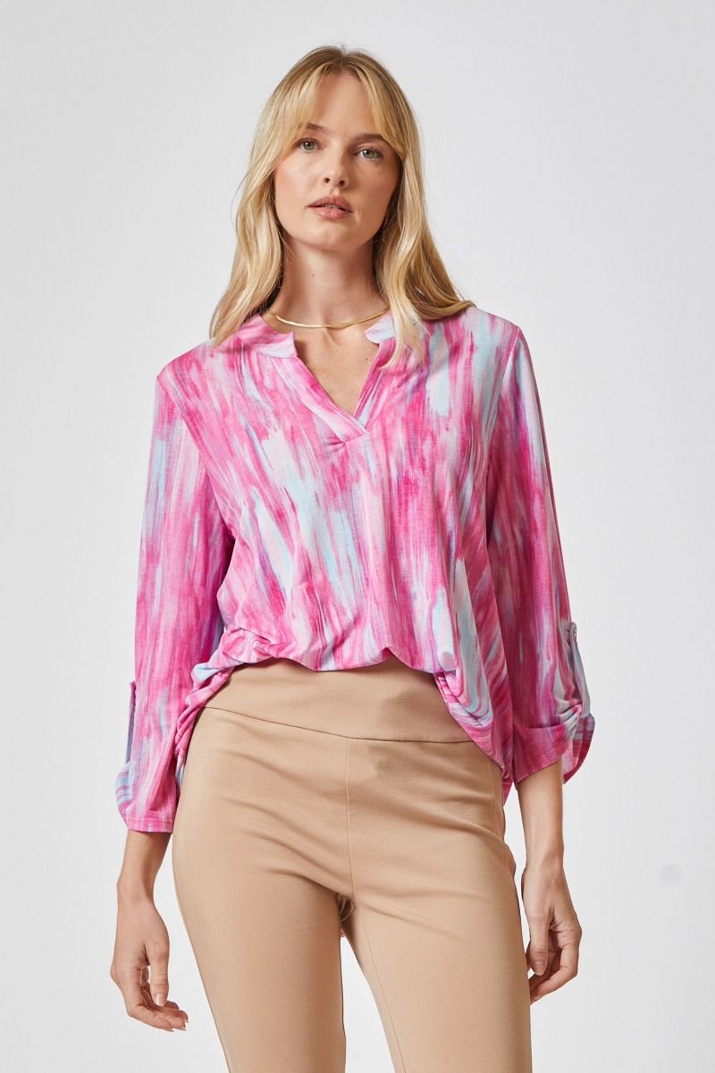 Plus Lizzy 3/4 Sleeve Top (Pink Multi)