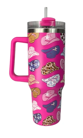 Girlie Girl 40oz Morgan Tumbler Cowgirl Hat Hot Pink