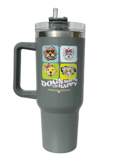 Girlie Girl 40oz Morgan Tumbler Dogs Happy Gray