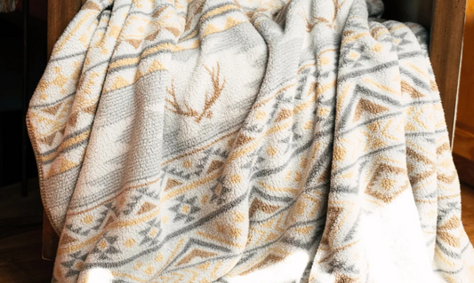 Burlebo Sherpa Blanket-Whitetail Aztec-Cream (60"W x 70"H)