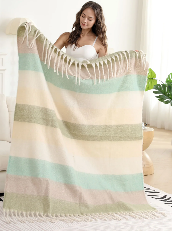 JTC Wholesale Striped Pattern Throw Blanket W/Fringe (50" x 60")