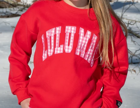 Youth Girlie Girl LULU MAC Gingham Logo Sweatshirt (Red/Pink)