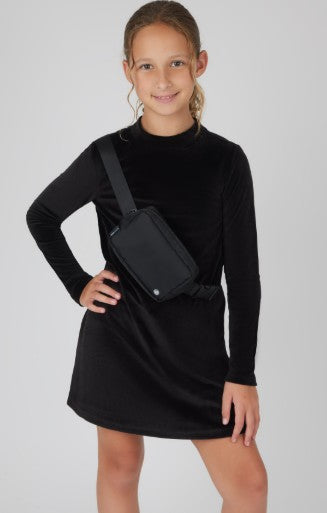Girls 90 Degree Velour Dress W/Belt Bag