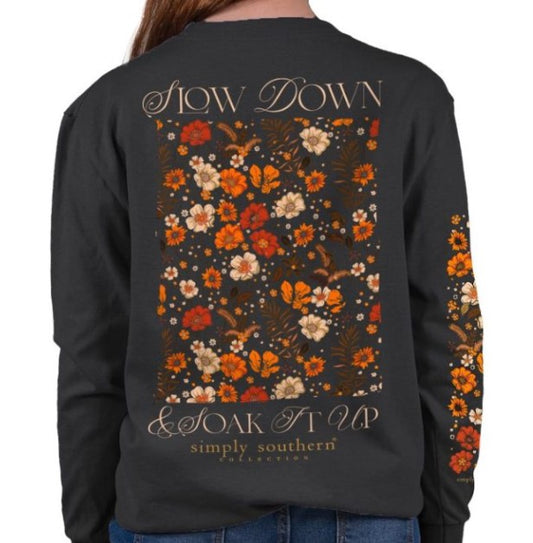 Girl's Simply Southern Slow Down & Soak It Up L/S (Black)