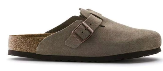 Men's Birkenstock Boston Soft Footbed Suede Leather (Taupe) (Medium/Narrow/Width)