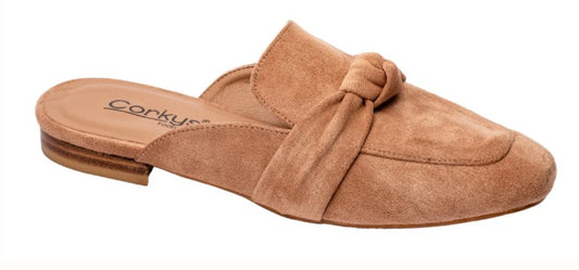 Corkys Clingy Flat Mule (Camel Faux Suede)