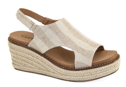 Corkys K Bye Stripe Wedge Sandal (Sand)