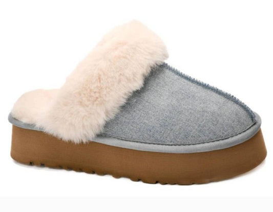 Corkys Cuddle Up Sherpa Lined Platform Mule (Light Blue Denim)