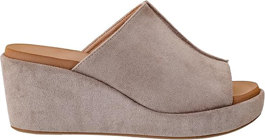 Corkys Here For It Open Toe Wedge Sandal (Light Grey Faux Suede)
