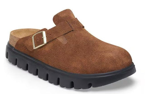 Women's Birkenstock Dark Tea/Black Boston Chunky Suede Leather (Medium/Narrow/Width)