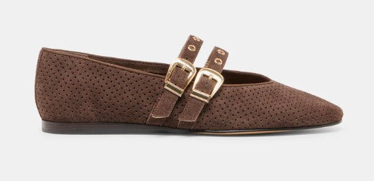 Dolce Vita Baylee Grommet Ballet Flats (Dark Brown Perforated Suede)