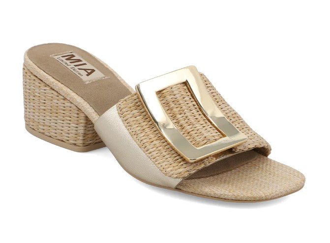 MIA Idania Raffia Blocked Heeled Sandal (Natural/Gold)