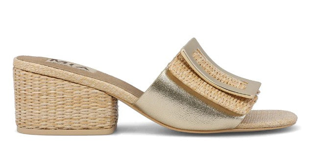 MIA Idania Raffia Blocked Heeled Sandal (Natural/Gold)