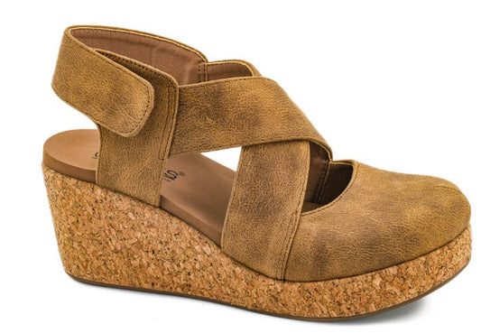 Corkys Closed Case Wedge Sandals (Tan)