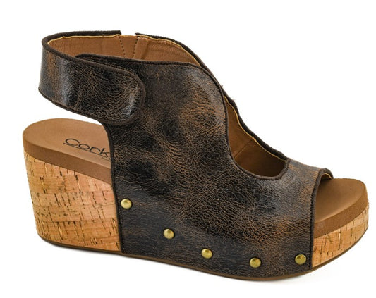 Corkys Frisky Wedge Sandals (Espresso Crinkle)