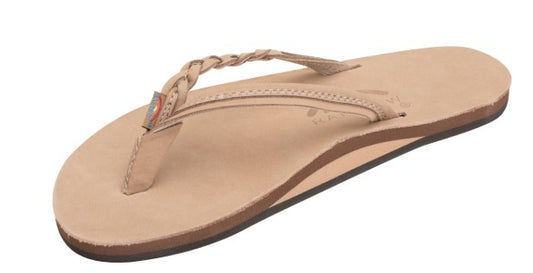 Ladies Flirty Braidy-Single Layer Premier Leather 1/2" Narrow Strap W/Braid Sandal (Sierra Brown)