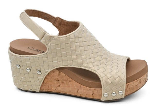 Corkys Carley Wedge Sandal (Gold Woven)