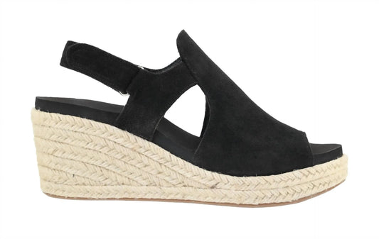 Corkys Pose Wedge Sandal (Black Faux Suede)