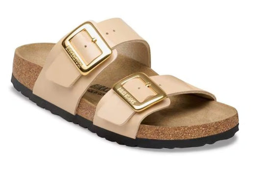 Women's Birkenstock Patent Sand Sydney Luxe Buckle Birko-Flor Sandal (Medium/Narrow/Width)