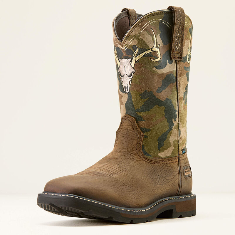Men's Ariat Groundbreaker Antler Waterproof Wide Square Toe Work Boot (Bruin Brown/Camo)