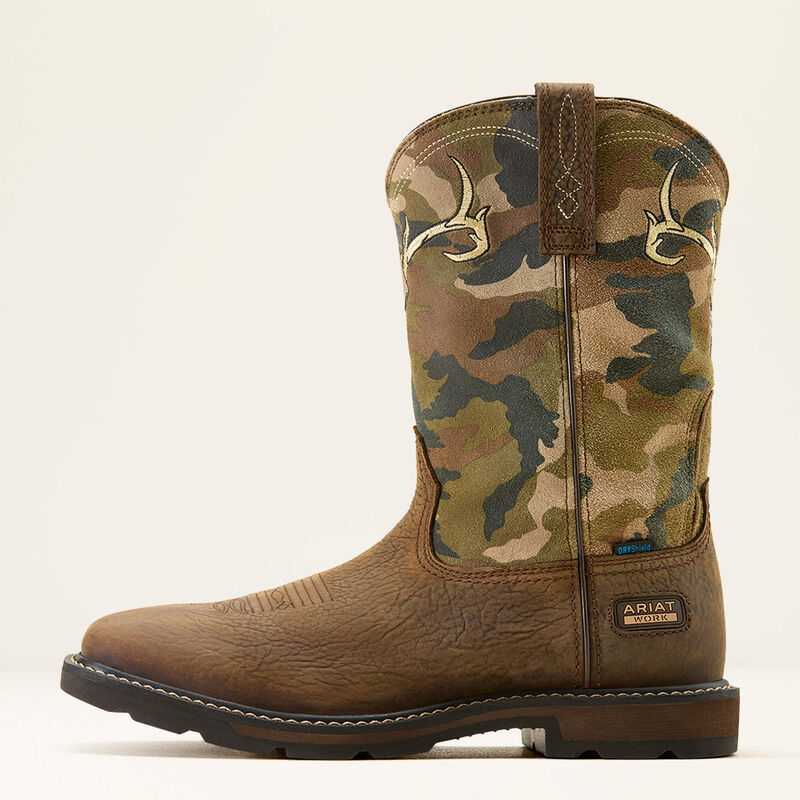 Men's Ariat Groundbreaker Antler Waterproof Wide Square Toe Work Boot (Bruin Brown/Camo)