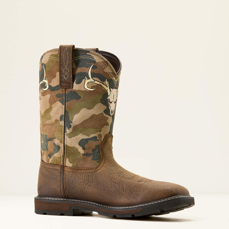 Men's Ariat Groundbreaker Antler Waterproof Wide Square Toe Work Boot (Bruin Brown/Camo)