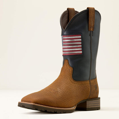 Men's Ariat Hybrid Rancher Patriot Wide Square Toe Cowboy Boot (Earth/Nightfall Navy)