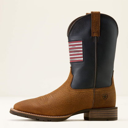Men's Ariat Hybrid Rancher Patriot Wide Square Toe Cowboy Boot (Earth/Nightfall Navy)