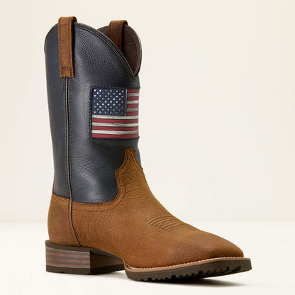 Men's Ariat Hybrid Rancher Patriot Wide Square Toe Cowboy Boot (Earth/Nightfall Navy)