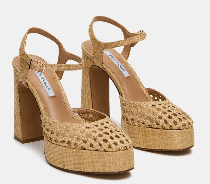 Women's Steve Madden Raffia Natural Woven LEXIE Platform Heel