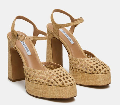 Steve Madden Raffia Natural Woven LEXIE Platform Heel