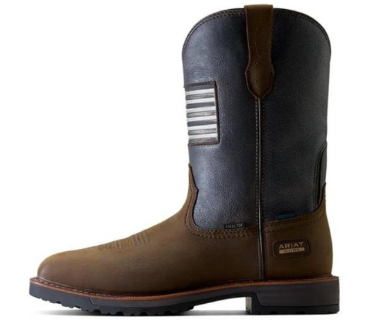 Men's Ariat Activator Patriot Waterproof Square Toe Steel Toe Work Boot (Rich Brown)