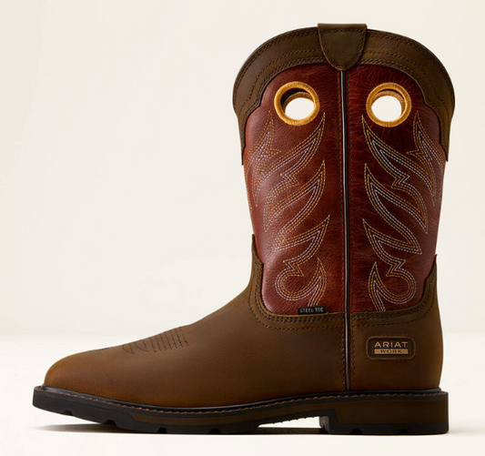Men's Ariat Groundwork Wide Square Toe Steel Work Boot (Brown/Sunrise)