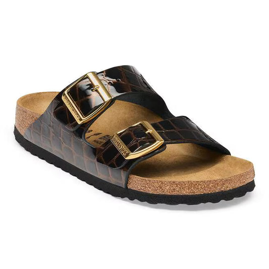 Women's Birkenstock Black Emboss Arizona Leather (Medium/Narrow/Width)