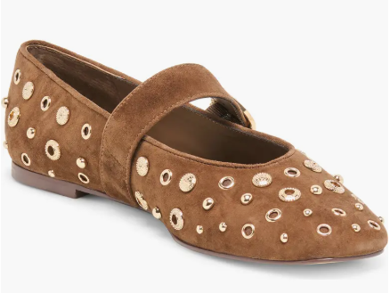 Dolce Vita MELLA Stud Cocoa Suede Mary Jane Ballet Flat