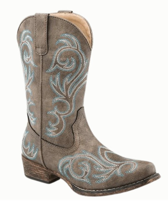 Roper Little Girls Riley Brown Snip Toe Western Boot