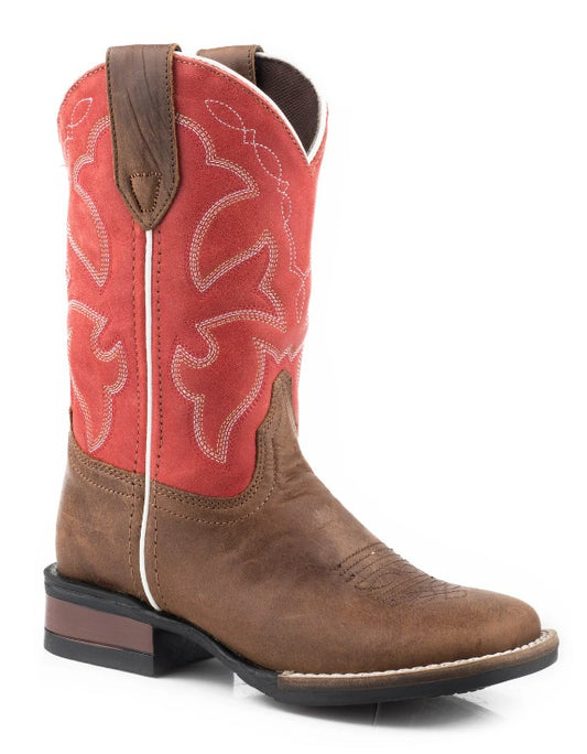 Roper Little Boys Dark Tan Leather Vamp Square Top Boot